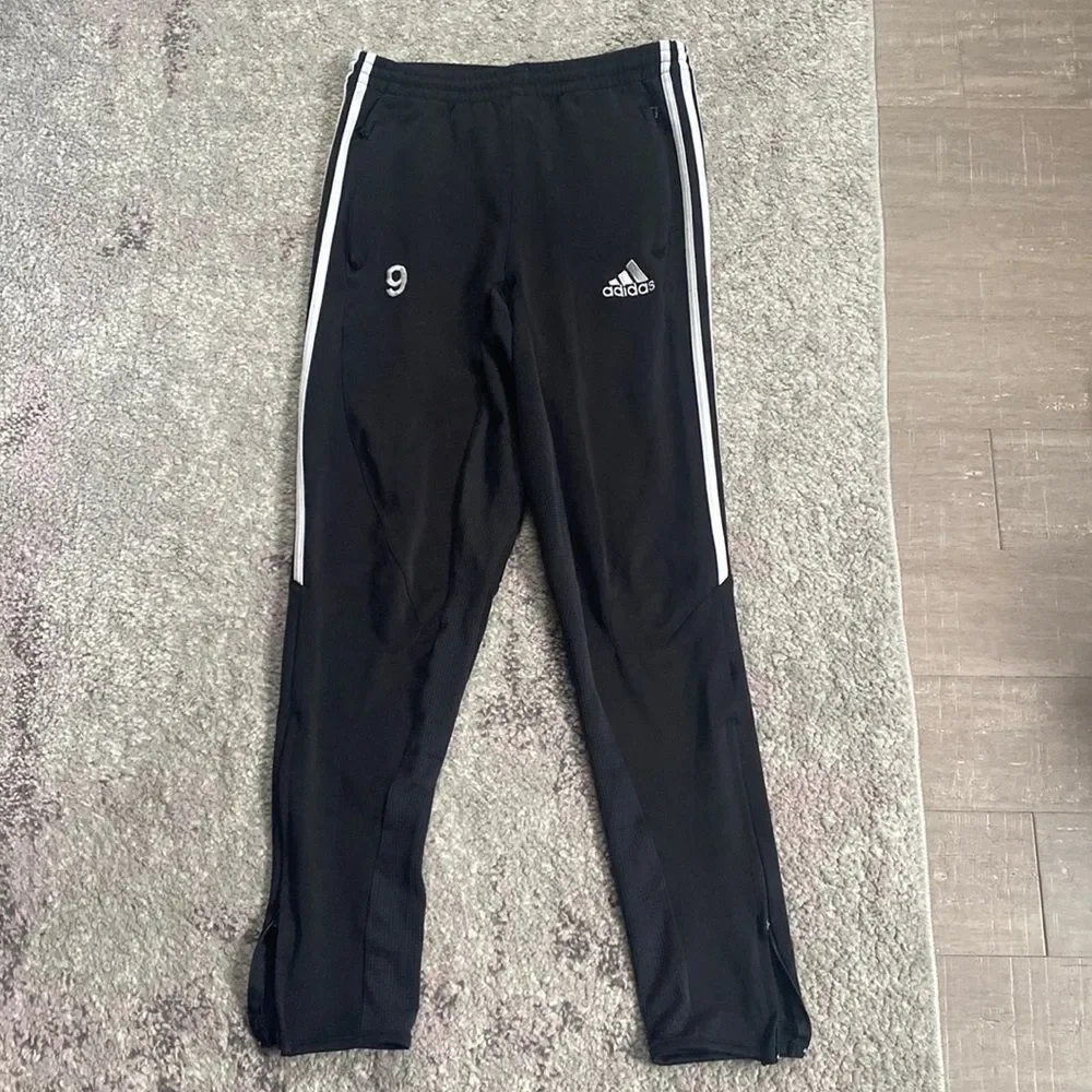 Adidas Unisex Black Athletic Soccer Track Zip Up Pants #9 Sz Small